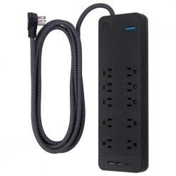 10-Outlet 2 USB-A 1 USB-C Surge Protector with 8 ft. Braided Cord, Black