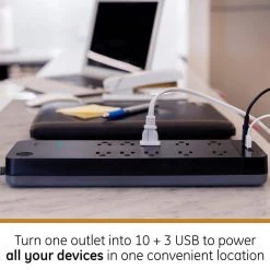 10-Outlet 2 USB-A 1 USB-C Surge Protector with 8 ft. Braided Cord, Black -Home Electronics Shop 10 outlet 2 usb a 1 usb c black 8 ft cord ge surge protectors 41357 76 1000