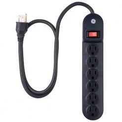 6-Outlet Power Strip with 3 ft. Extension Cord, Black by GE