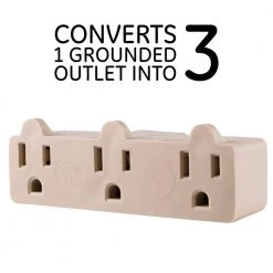 Heavy-Duty 3-Outlet Grounded Tap Adapter Plug, Light Almond (5-Pack) by GE -Home Electronics Shop almond ge electrical outlets receptacles 50894 4f 1000