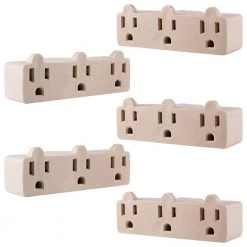 Heavy-Duty 3-Outlet Grounded Tap Adapter Plug, Light Almond (5-Pack) by GE