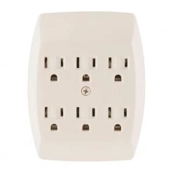 15- Amp 125-Volt AC 6-Outlet Grounded Adapter- Wall Almond by GE