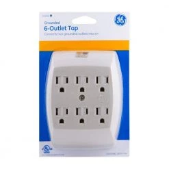 15- Amp 125-Volt AC 6-Outlet Grounded Adapter- Wall Almond by GE -Home Electronics Shop almond ge plug adapters 54946 c3 1000