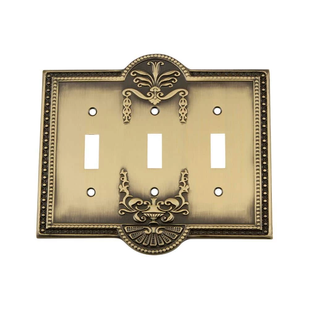 Brass 3-Gang 3-Toggle Wall Plate (1-Pack) by Nostalgic Warehouse 1 Brass 3-Gang 3-Toggle Wall Plate (1-Pack) by Nostalgic Warehouse