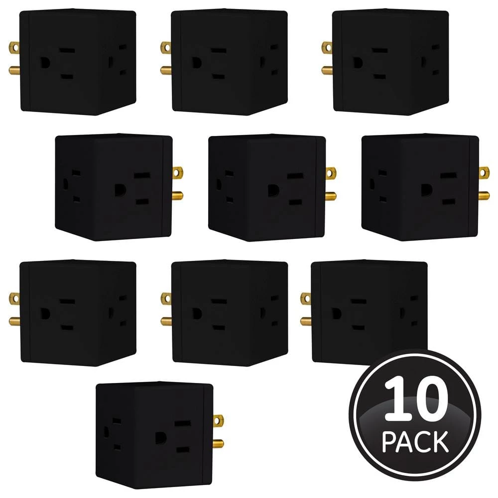 3-Outlet Grounded Tap Adapter, Black (10-Pack) by GE 1 3-Outlet Grounded Tap Adapter, Black (10-Pack) by GE