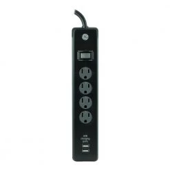 3 ft. 4-Outlet and 2-USB Port, 1.0 Amp, 450 Joules Surge Protector, Black -Home Electronics Shop black 3 ft cord ge surge protectors 13478 4f 1000