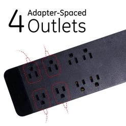 8-Outlet 2,160-Joules Surge Protector with 8 ft. Cord, Black -Home Electronics Shop black 8 outlets 8 ft cord ge surge protectors 37055 1f 1000