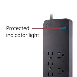 8-Outlet 2,160-Joules Surge Protector with 8 ft. Cord, Black -Home Electronics Shop black 8 outlets 8 ft cord ge surge protectors 37055 44 1000