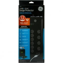 6 ft. 10-Outlet and 2-USB Port, 2.1 Amp, 3000 Joules Surge Protector 11 6 ft. 10-Outlet and 2-USB Port, 2.1 Amp, 3000 Joules Surge Protector -Home Electronics Shop black ge surge protectors 13476 fa 1000