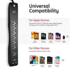 7 Outlet, 2 USB Advanced Surge Protector -Home Electronics Shop black ge surge protectors 25795 4f 1000