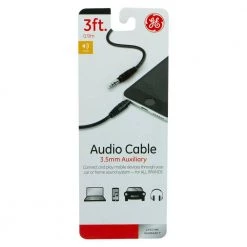3 ft. 3.5mm Dual Shielded Audio Auxiliary Cable in Black by GE -Home Electronics Shop black ge tablets accessories 33544 44 1000
