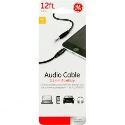12 ft. 3.5mm Dual Shielded Audio Auxiliary Cable in Black by GE -Home Electronics Shop black ge tablets accessories 34494 4f 1000