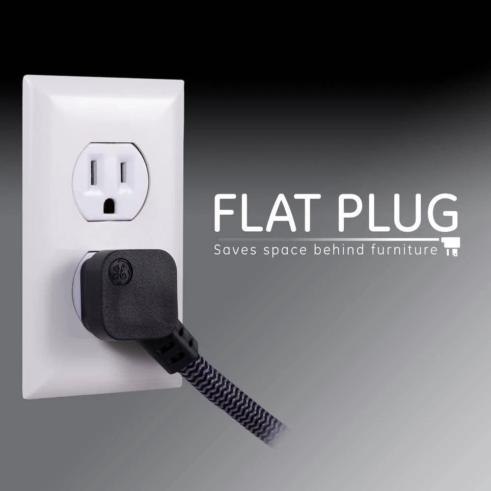 3-Outlet Power Strip with 6 in. Braided Extension Cord Surge Protector, Black and Gray 4 3-Outlet Power Strip with 6 in. Braided Extension Cord Surge Protector, Black and Gray - Image 4