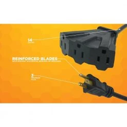 25 ft. 14/3 SJTOW Agricultural Outdoor Heavy-Duty Extension Cord with Power Block by Woods -Home Electronics Shop black woods general purpose cords 2451 1f 1000