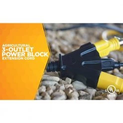 25 ft. 14/3 SJTOW Agricultural Outdoor Heavy-Duty Extension Cord with Power Block by Woods -Home Electronics Shop black woods general purpose cords 2451 4f 1000