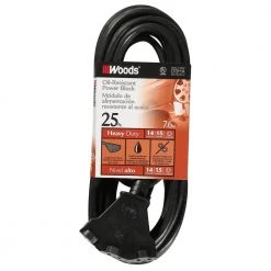 25 ft. 14/3 SJTOW Agricultural Outdoor Heavy-Duty Extension Cord with Power Block by Woods
