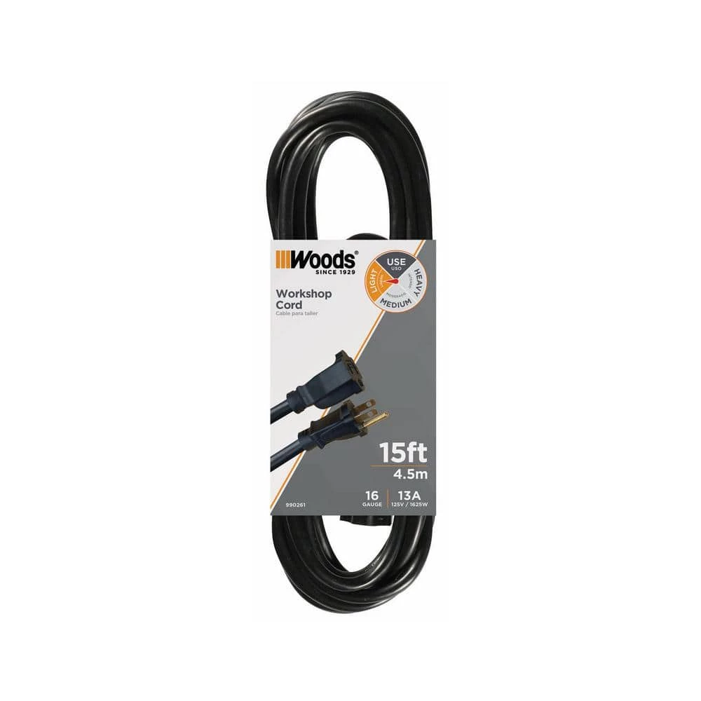 15 ft. 16/3 SJTW Outdoor Light-Duty Extension Cord by Woods 1 15 ft. 16/3 SJTW Outdoor Light-Duty Extension Cord by Woods