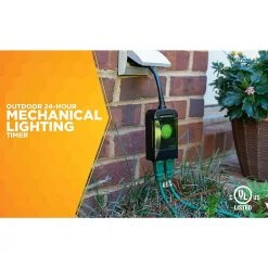 15-Amp 24-Hour Outdoor Plug-In Lighting Dual-Outlet Mechanical Timer, Black by Woods -Home Electronics Shop black woods outdoor lighting accessories 50011wd c3 1000