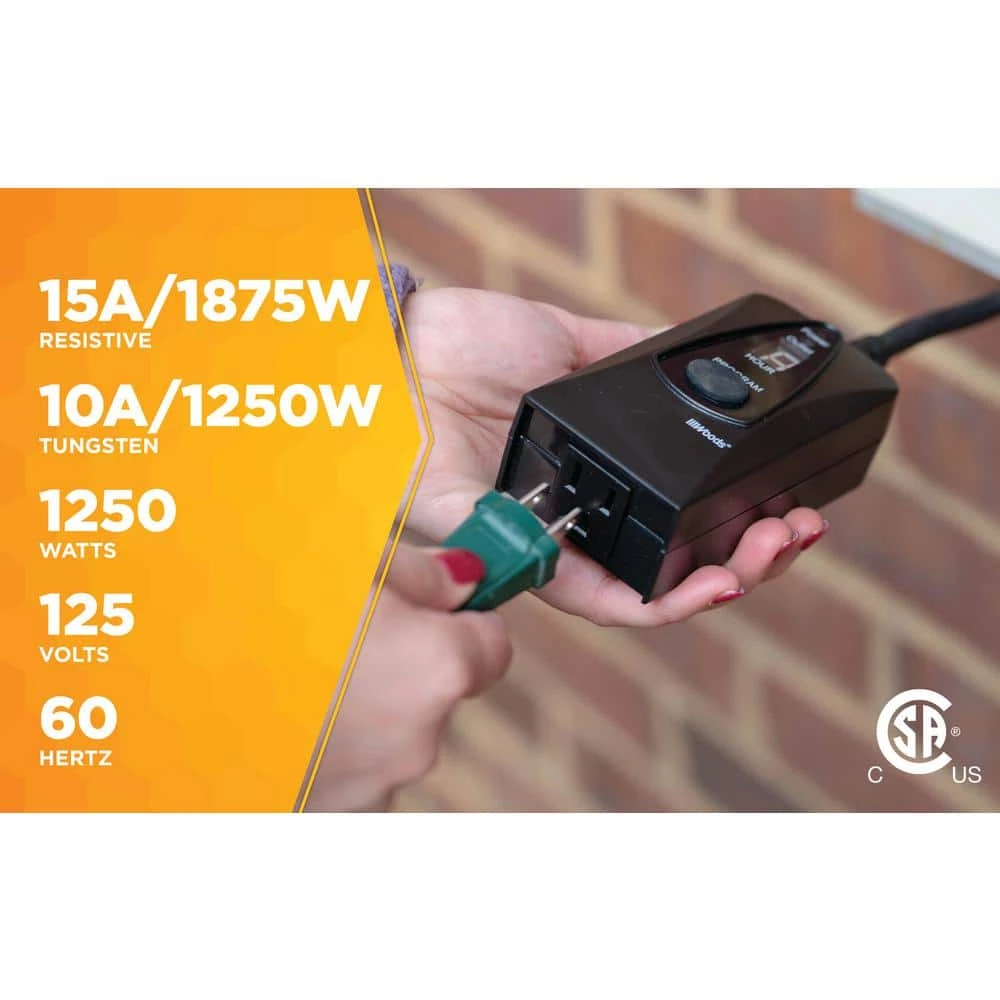 15-Amp 24-Hour Outdoor Plug-In Photocell Light Sensor Single-Outlet Digital Timer, Black by Woods 8 15-Amp 24-Hour Outdoor Plug-In Photocell Light Sensor Single-Outlet Digital Timer, Black by Woods - Image 8