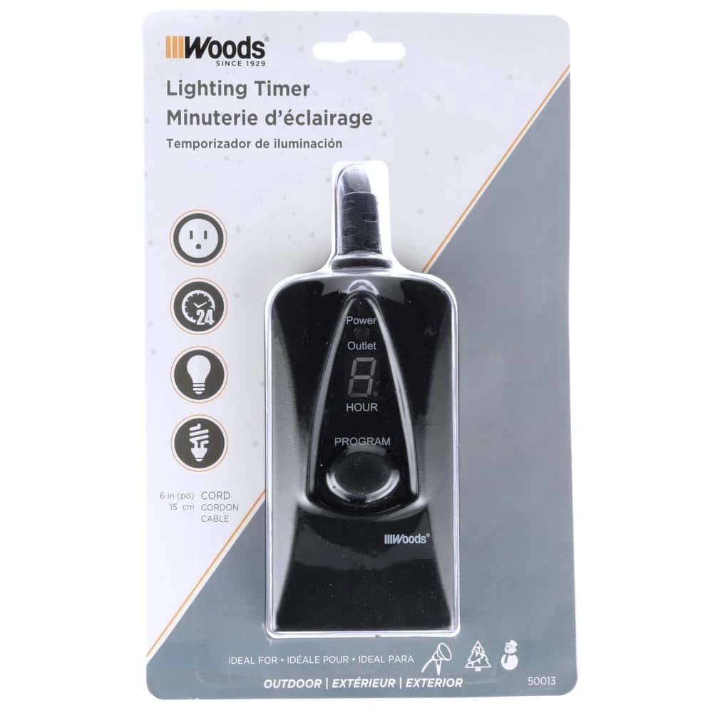 15-Amp 24-Hour Outdoor Plug-In Photocell Light Sensor Single-Outlet Digital Timer, Black by Woods 7 15-Amp 24-Hour Outdoor Plug-In Photocell Light Sensor Single-Outlet Digital Timer, Black by Woods - Image 7