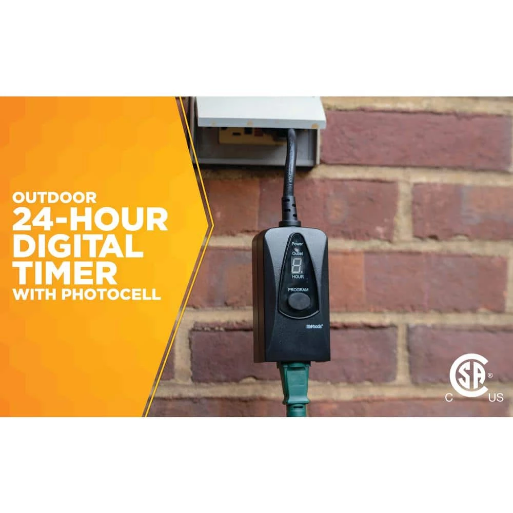 15-Amp 24-Hour Outdoor Plug-In Photocell Light Sensor Single-Outlet Digital Timer, Black by Woods 10 15-Amp 24-Hour Outdoor Plug-In Photocell Light Sensor Single-Outlet Digital Timer, Black by Woods - Image 10