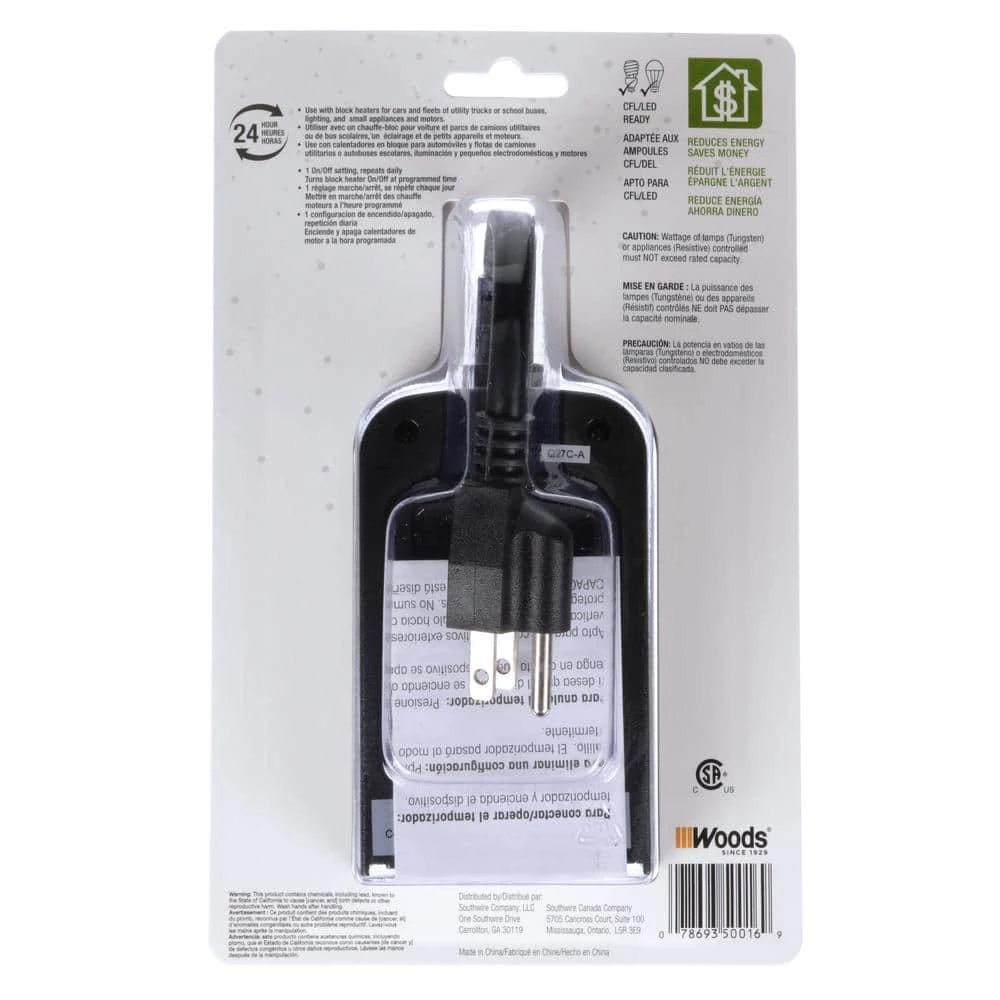 15-Amp Outdoor Plug-In Daily Block Heater Dual-Outlet Digital Timer, Black by Woods 6 15-Amp Outdoor Plug-In Daily Block Heater Dual-Outlet Digital Timer, Black by Woods - Image 6