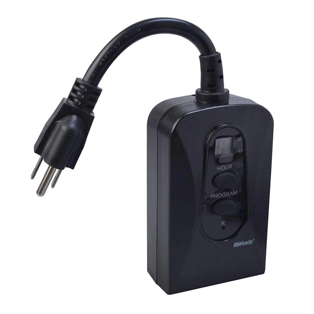 15-Amp Outdoor Plug-In Daily Block Heater Dual-Outlet Digital Timer, Black by Woods 2 15-Amp Outdoor Plug-In Daily Block Heater Dual-Outlet Digital Timer, Black by Woods - Image 2