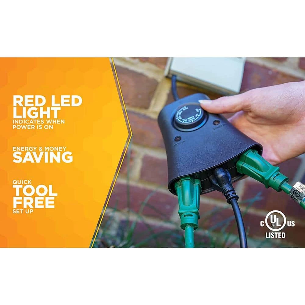 8.3 Amp 24-Hour Outdoor Wireless Remote Photocell 3-Outlet Control Timer, Black by Woods 4 8.3 Amp 24-Hour Outdoor Wireless Remote Photocell 3-Outlet Control Timer, Black by Woods - Image 4