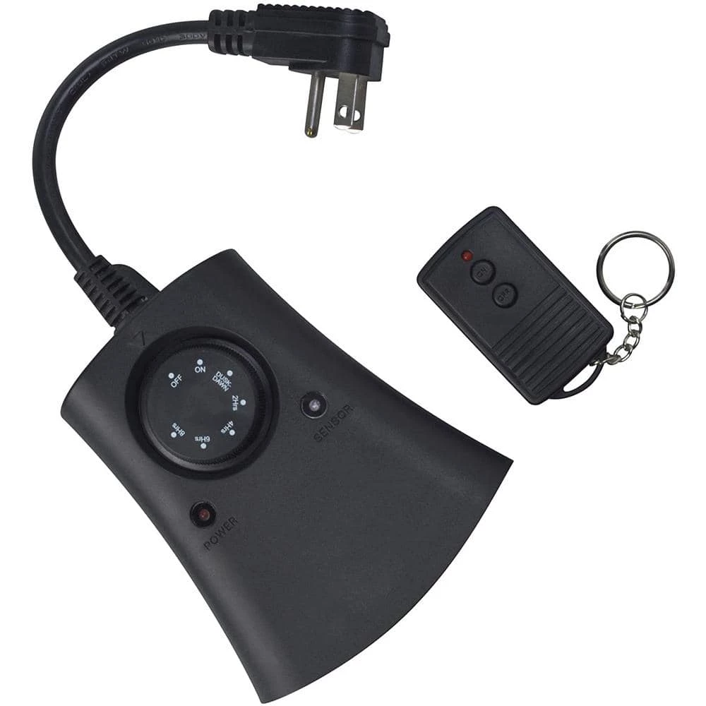 8.3 Amp 24-Hour Outdoor Wireless Remote Photocell 3-Outlet Control Timer, Black by Woods 1 8.3 Amp 24-Hour Outdoor Wireless Remote Photocell 3-Outlet Control Timer, Black by Woods