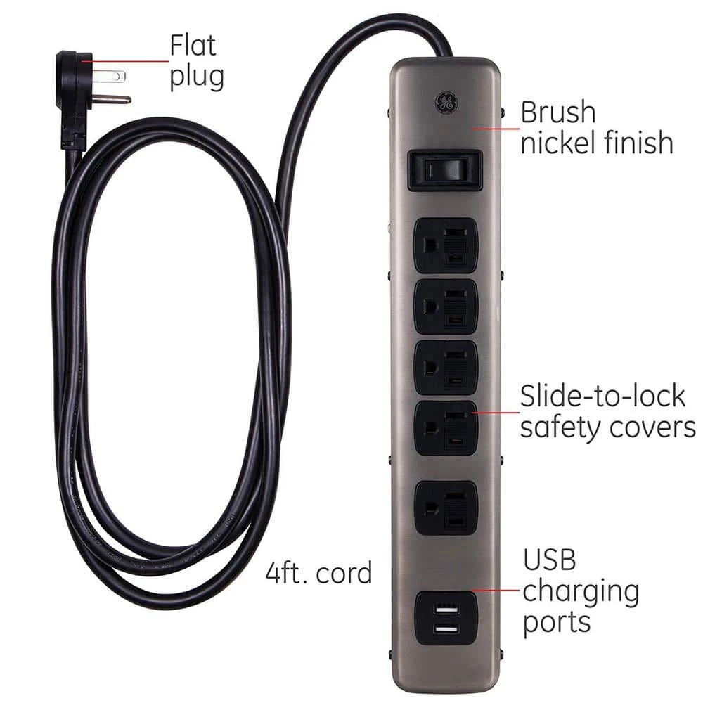 5-Outlet 2-USB Designer Surge Protector, Brushed Nickel 2 5-Outlet 2-USB Designer Surge Protector, Brushed Nickel - Image 2