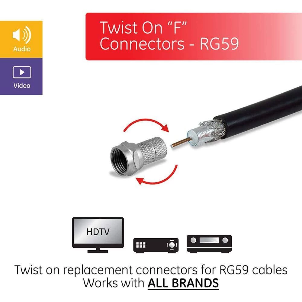 RG59 Twist-On F-Type Connector, Coax Connection (100-Pack) by GE 6 RG59 Twist-On F-Type Connector, Coax Connection (100-Pack) by GE - Image 6
