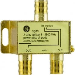 Gold Plated 2-Way Coaxial Cable Splitter in Gold by GE -Home Electronics Shop ge cable splitters signal amplifiers 33526 1f 1000