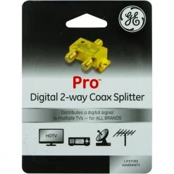 Gold Plated 2-Way Coaxial Cable Splitter in Gold by GE -Home Electronics Shop ge cable splitters signal amplifiers 33526 44 1000