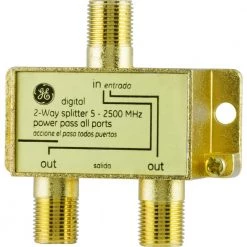 Gold Plated 2-Way Coaxial Cable Splitter in Gold by GE -Home Electronics Shop ge cable splitters signal amplifiers 33526 4f 1000