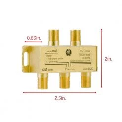 Gold Plated 4-Way Coaxial Cable Splitter in Gold by GE 8 Gold Plated 4-Way Coaxial Cable Splitter in Gold by GE -Home Electronics Shop ge cable splitters signal amplifiers 33527 4f 1000