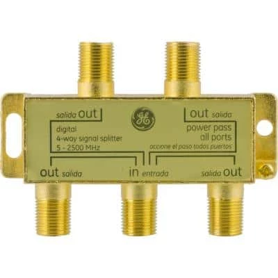 Gold Plated 4-Way Coaxial Cable Splitter in Gold by GE 1 Gold Plated 4-Way Coaxial Cable Splitter in Gold by GE