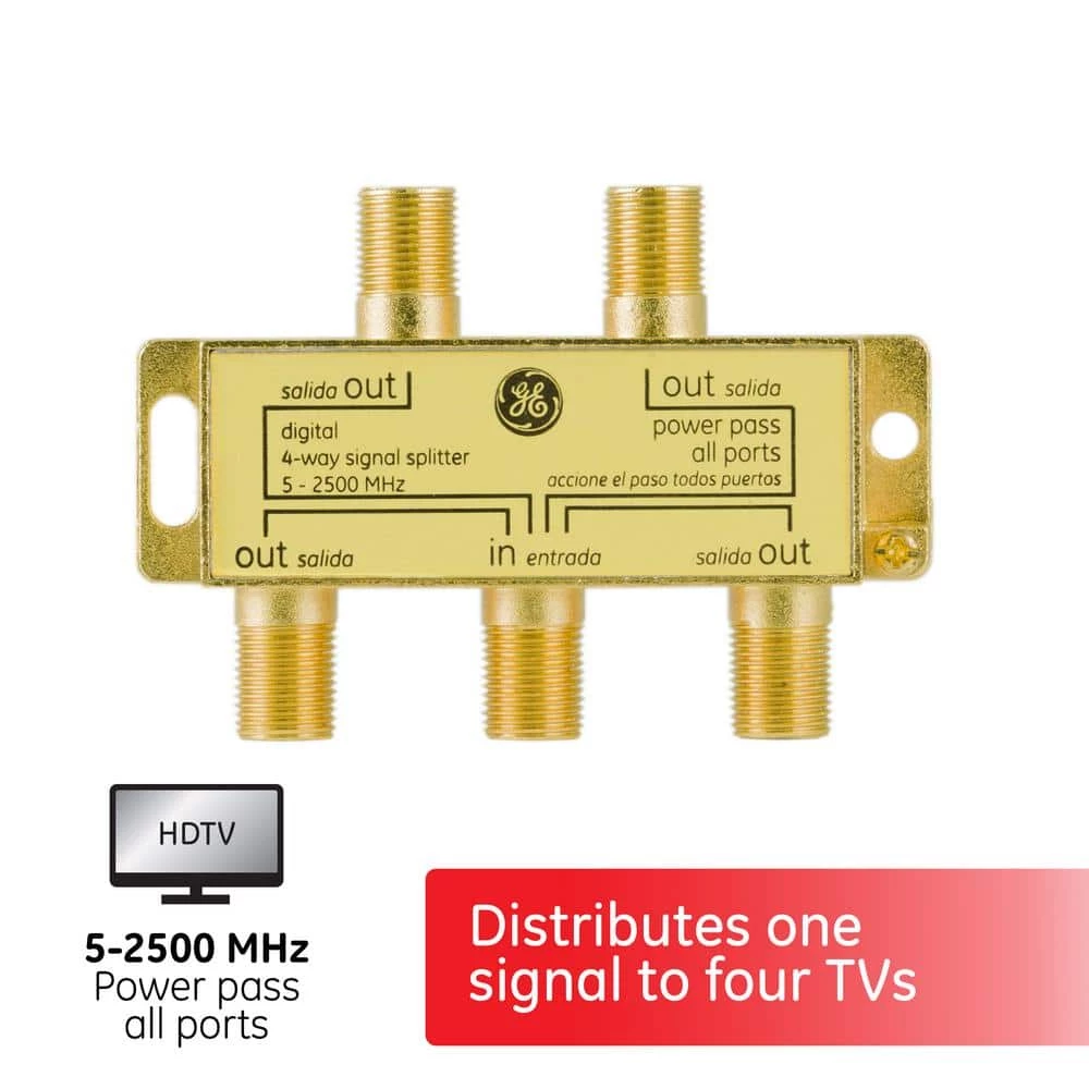 Gold Plated 4-Way Coaxial Cable Splitter in Gold by GE 2 Gold Plated 4-Way Coaxial Cable Splitter in Gold by GE - Image 2