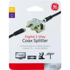 2-Way Coaxial Cable Splitter in Nickel/Silver by GE -Home Electronics Shop ge cable splitters signal amplifiers 34136 44 1000
