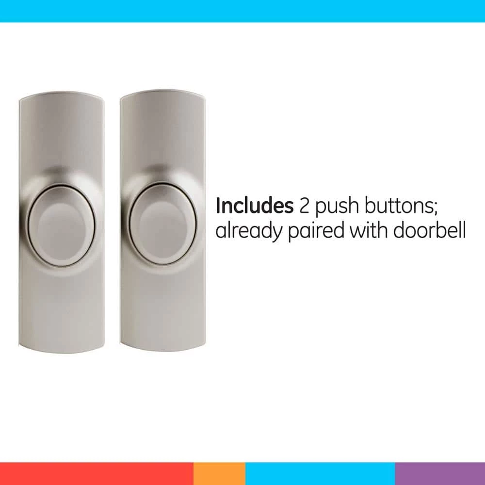 Satin Nickel, Wireless Door Bell Kit, 8 Melodies, 1 Receiver, 2 Push Buttons, Battery-Operated by GE 3 Satin Nickel, Wireless Door Bell Kit, 8 Melodies, 1 Receiver, 2 Push Buttons, Battery-Operated by GE - Image 3