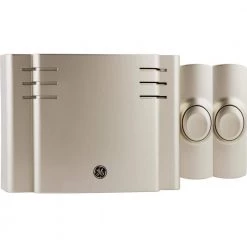 Satin Nickel, Wireless Door Bell Kit, 8 Melodies, 1 Receiver, 2 Push Buttons, Battery-Operated by GE