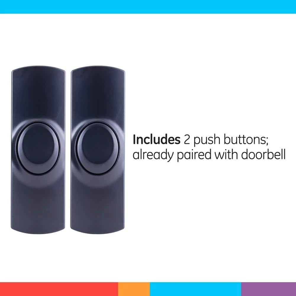 Wireless Battery Operated Door Bell Kit with 1 Receiver, 2 Push, Buttons Black by GE 3 Wireless Battery Operated Door Bell Kit with 1 Receiver, 2 Push, Buttons Black by GE - Image 3