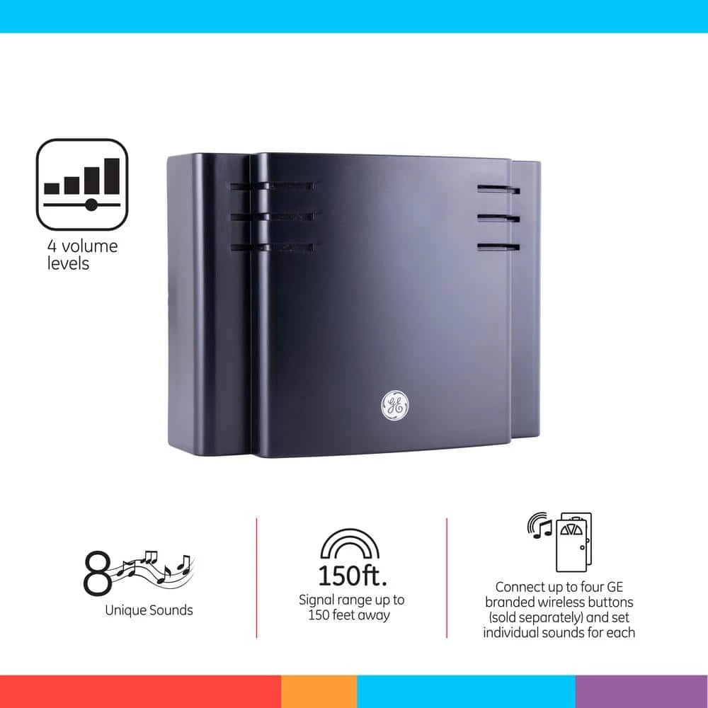 Wireless Battery Operated Door Bell Kit with 1 Receiver, 2 Push, Buttons Black by GE 2 Wireless Battery Operated Door Bell Kit with 1 Receiver, 2 Push, Buttons Black by GE - Image 2