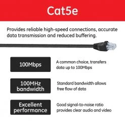 12 ft. Black Streaming Internet Cable, Cat5E by GE 10 12 ft. Black Streaming Internet Cable, Cat5E by GE -Home Electronics Shop ge ethernet cables 33591 44 1000