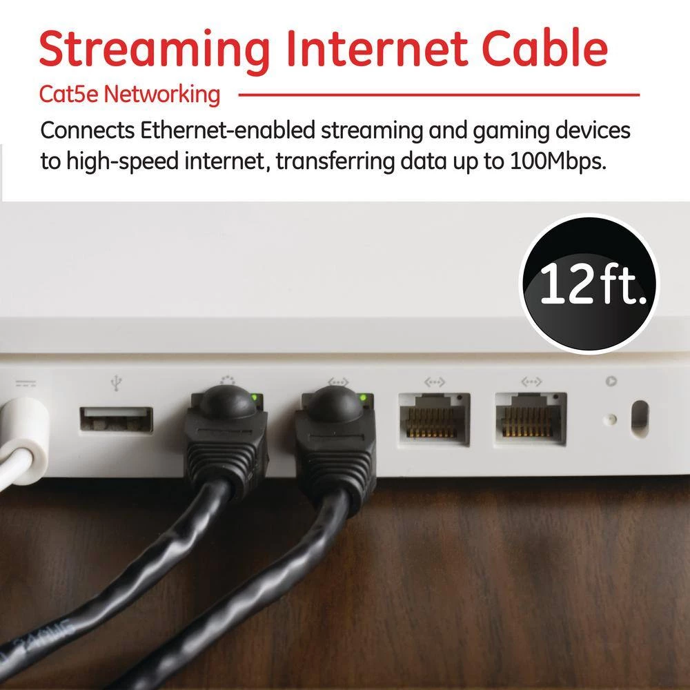 12 ft. Black Streaming Internet Cable, Cat5E by GE 2 12 ft. Black Streaming Internet Cable, Cat5E by GE - Image 2