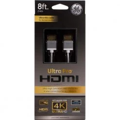 8 ft. 4K HDMI 2.0 Cable with Ethernet and Gold Plated Connectors in Grey by GE -Home Electronics Shop ge hdmi cables 33510 1f 1000
