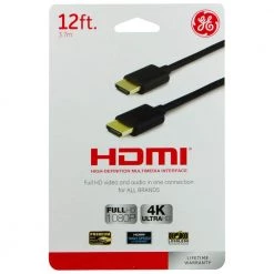 12 ft. 4K HDMI 2.0 Cable with Ethernet and Gold Plated Connectors in Black by GE -Home Electronics Shop ge hdmi cables 33575 4f 1000