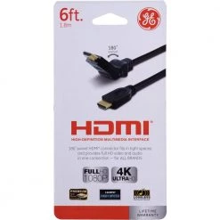 6 ft. Cord Gold Plated HDMI Cable 180 Swivel, Black by GE -Home Electronics Shop ge hdmi cables 35051 1f 1000