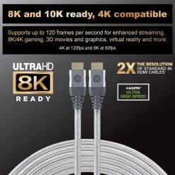15 ft. 8K HDMI 2.1 Cable with Ethernet and Gold Plated Connectors in Grey by GE -Home Electronics Shop ge hdmi cables 66832 c3 1000