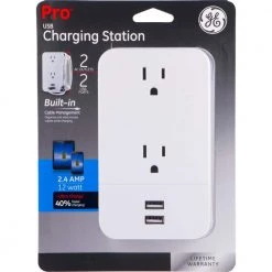 2-Outlet 2-USB Charging Station with Built-In Cable Management -Home Electronics Shop ge outlet adapters converters 31705 76 1000