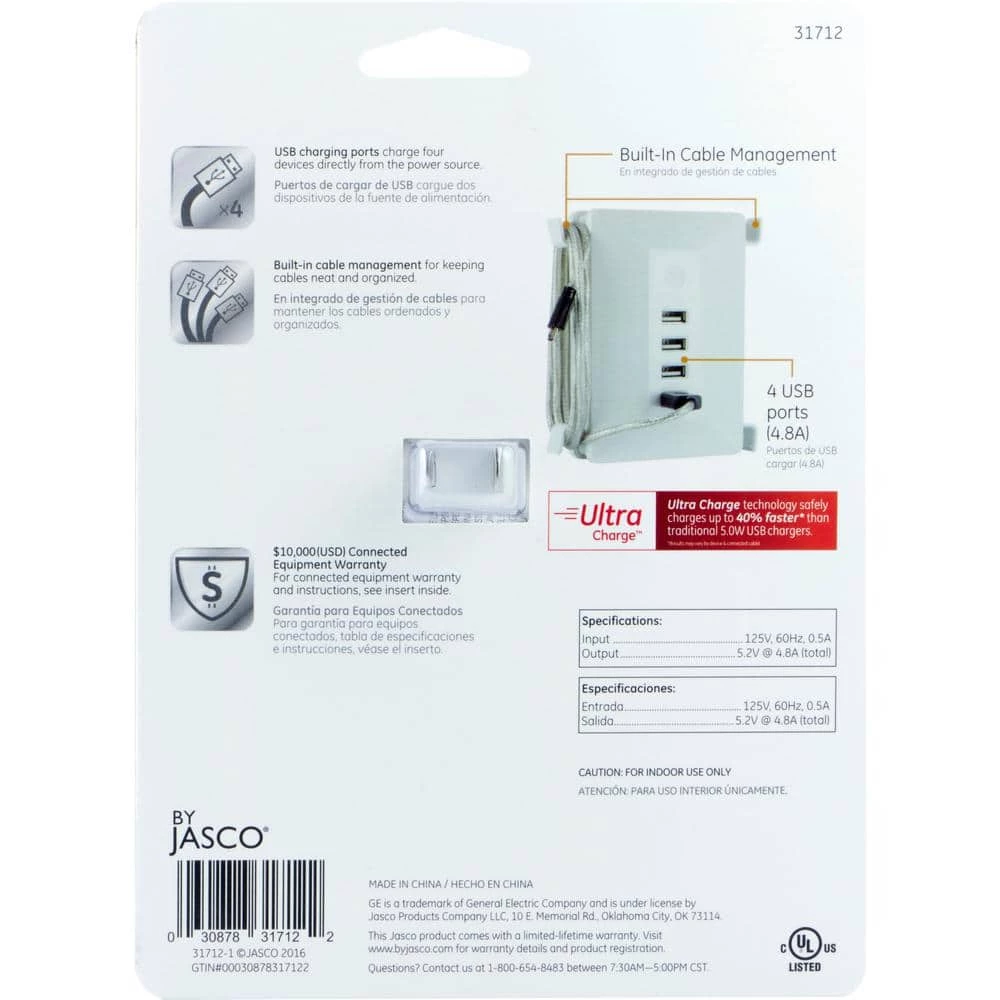 4-USB Outlet Charging Station, White by GE 5 4-USB Outlet Charging Station, White by GE - Image 5